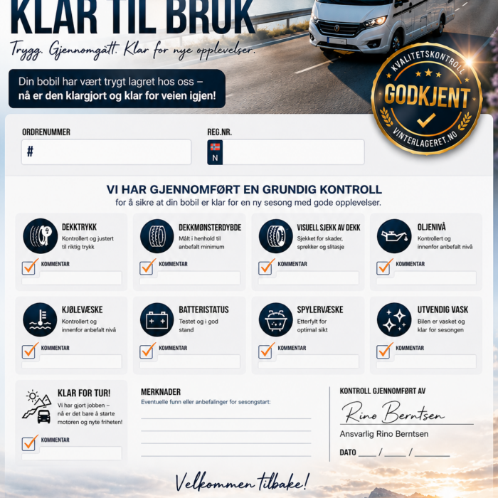 Vinterlageret kvalitetskontroll - klar til bruk-skjema